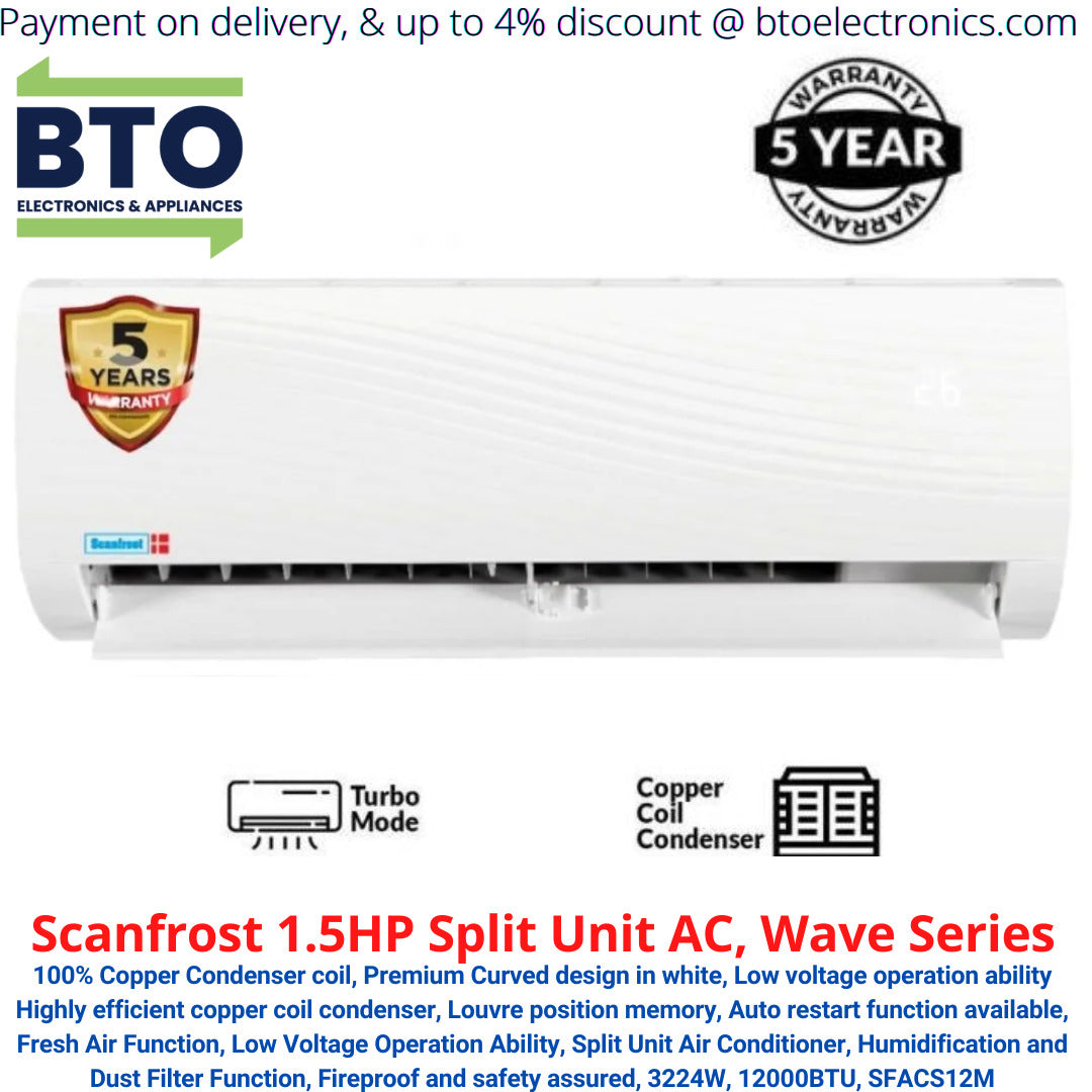 Scanfrost 1.5HP AC, Wave Series, White, without Installation Kit