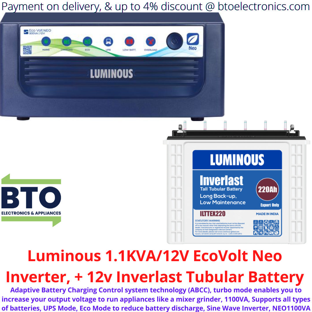 Luminous 1.1KVA/12V EcoVolt Neo Inverter, Faster Charging