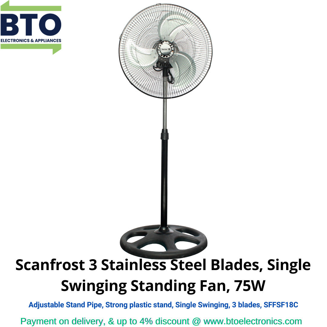 Scanfrost 3 Stainless Steel Blades, Single Swinging Standing Fan, 75W