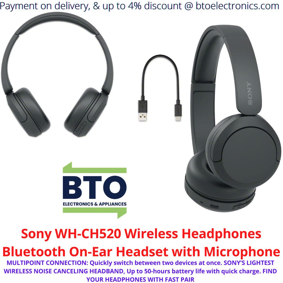 Sony WH-CH520 Wireless Headphones Bluetooth On-Ear Headset with Microp
