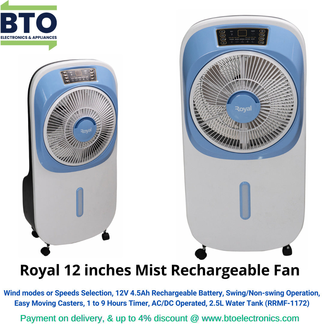 Royal 12 Inches Mist Rechargeable Fan With – BTO Electronics