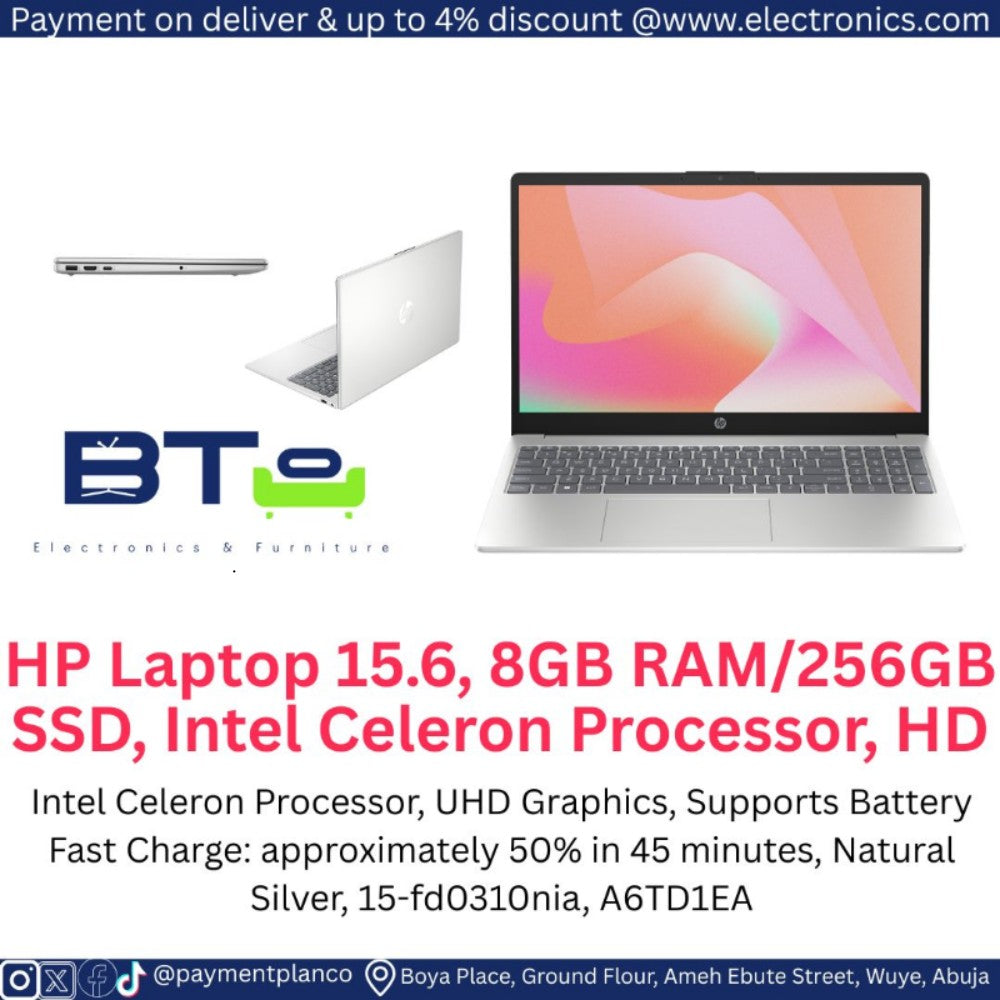 HP Laptop 15.6 8gb RAM/256gb SSD Intel Celeron Processor, HD