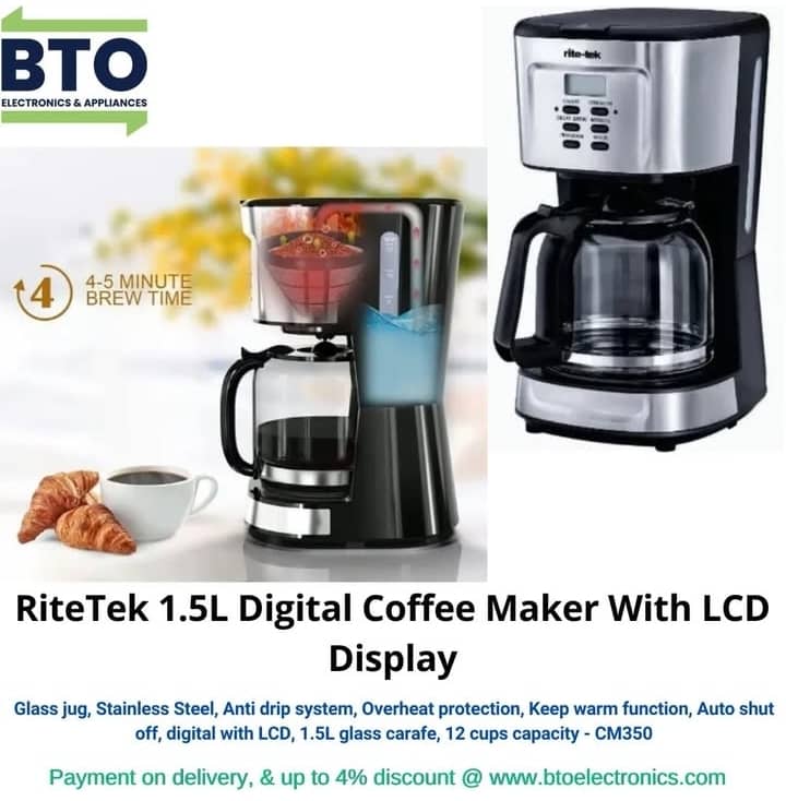 Rite-Tek 1.5L Digital Coffee Maker With LCD Display
