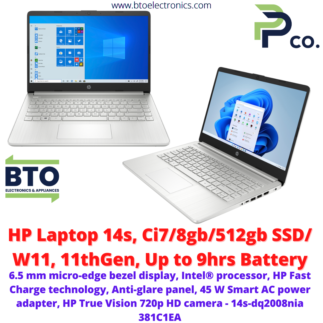 HP 14s Intel - Core i7, 8GB/512gb SSD Laptop, 11th Gen, Win11