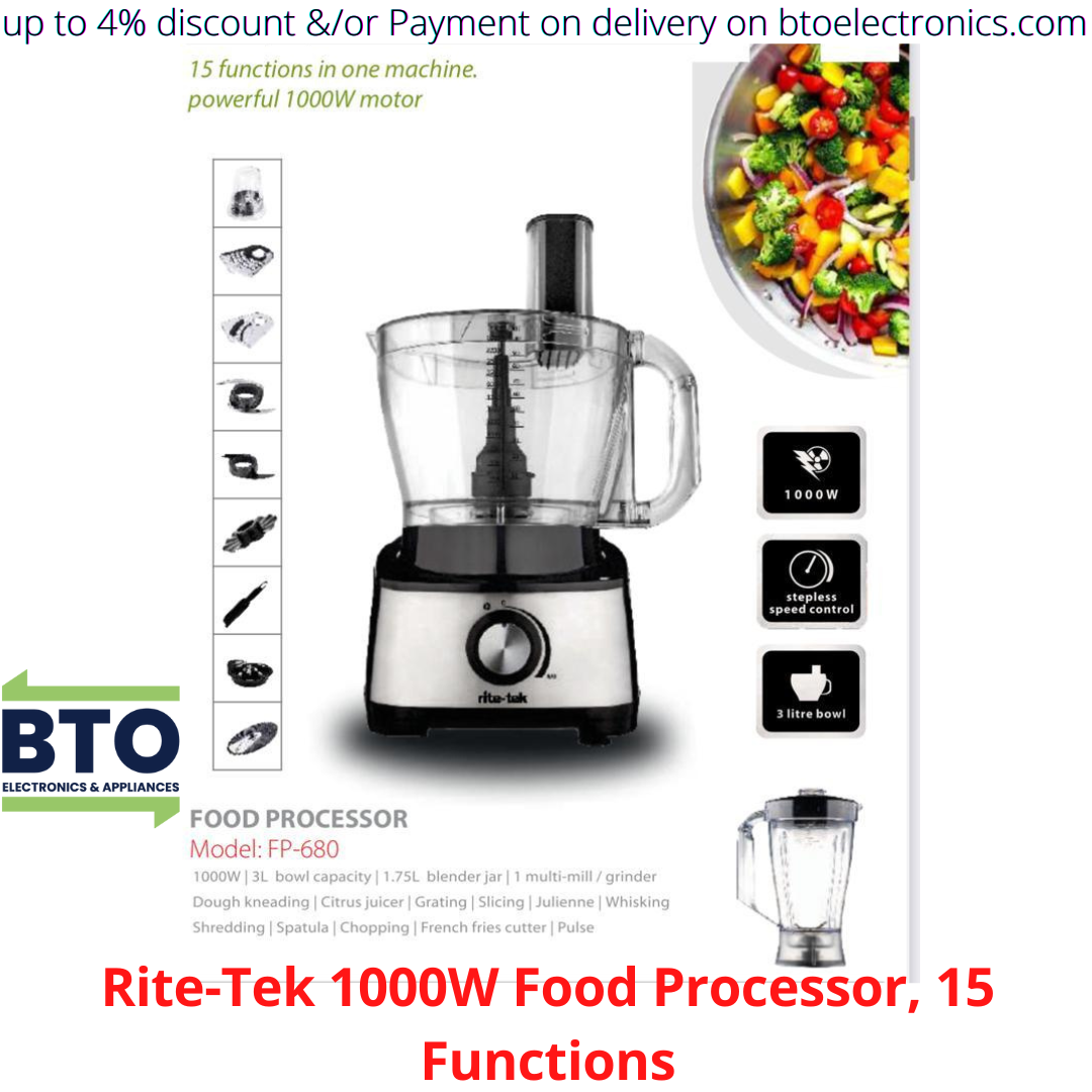 Rite-Tek 1000w Food Processor, Blender, etc,15 Functions