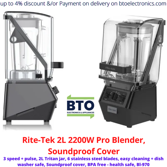 Rite-Tek 2L 2200w Pro Blender, SoundProof - Professional/Commercial Blender