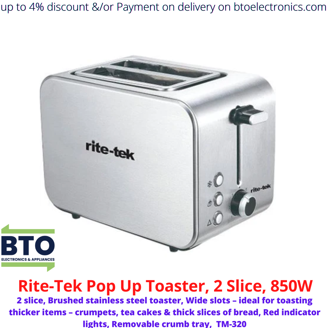 Rite-Tek 850W Pop-Up Toaster, 2 Slice