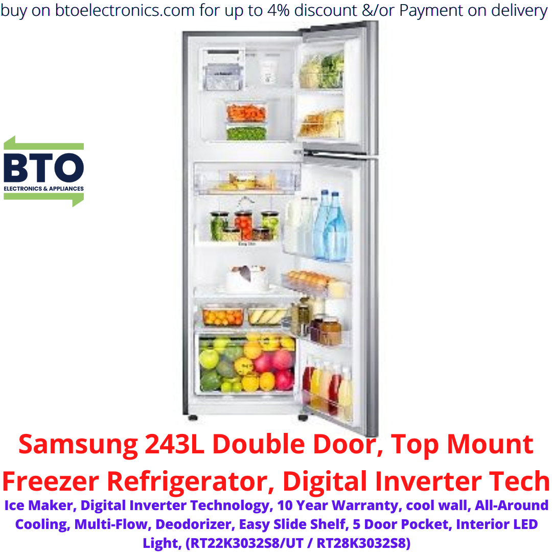 Samsung 243L Double Door Refrigerator, Top Mount Freezer, Digital Inverter, 10 Years Warranty