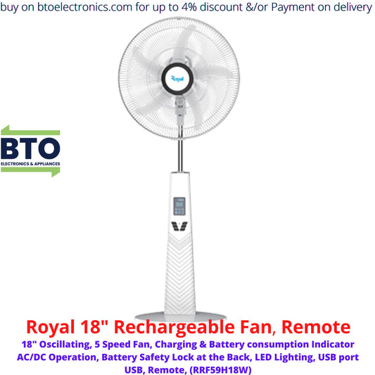 Royal 18 Inches Rechargeable Fan With Remote