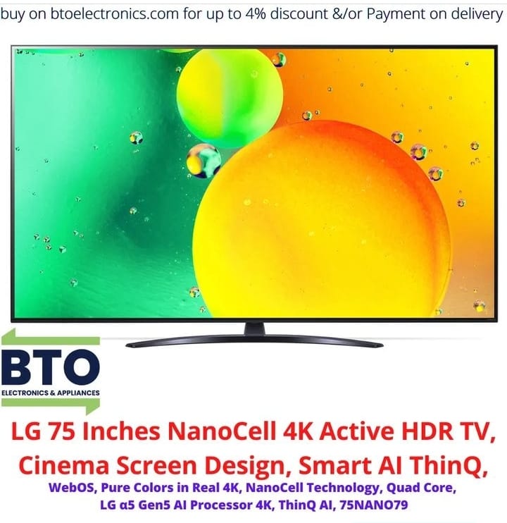 LG 75 Inches Nano Cell, 4K Active HDR TV Cinema Screen Design, Smart AI THINQ