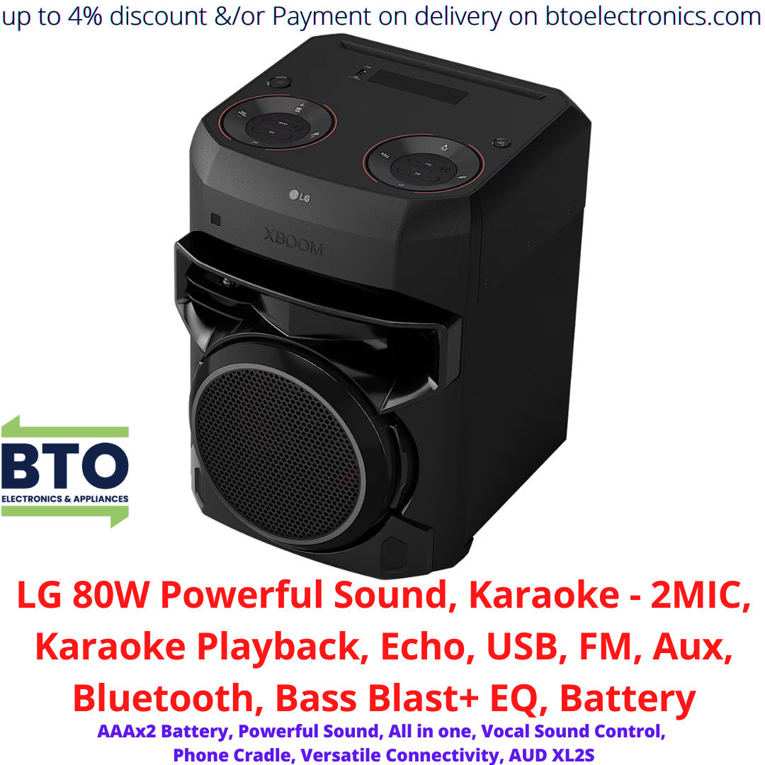 LG 80W Powerful Sound, Karaoke-2MIC, Karaoke Playback, Echo, Usb, Aux, Fm, Bluetooth