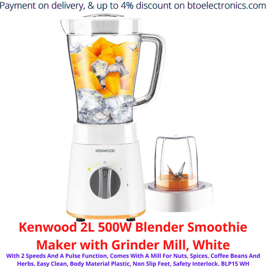 Kenwood 2L 500W Blender Smoothie Maker With Grinder Mill, White