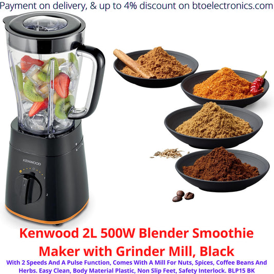 Kenwood 2L 500W Blender Smoothie Maker With Grinder Mill, Black