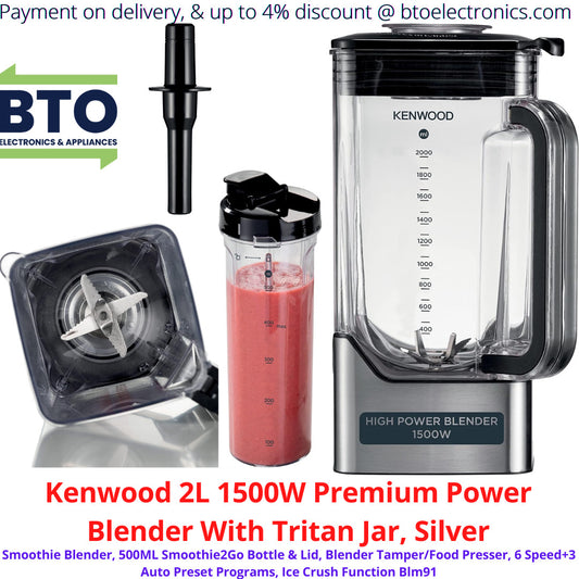Kenwood 2L 1500W Premium Power Blender With Tritan Jar, Silver