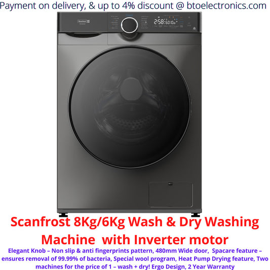 Scanfrost 8KG Wash & 6KG Wash & Dry Washing Machine With Inverter Motor