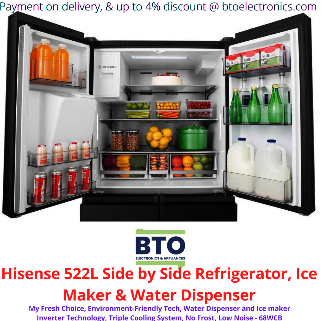 Hisense 522L Side by Side Refrigerator, Ice Maker & Water Dispenser