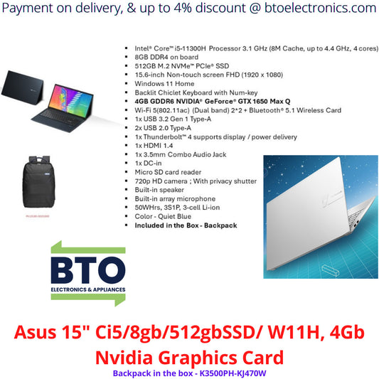 Asus 15 Ci5/8gb/512gbSSD/W11H 4gb Nvidia Graphics Card