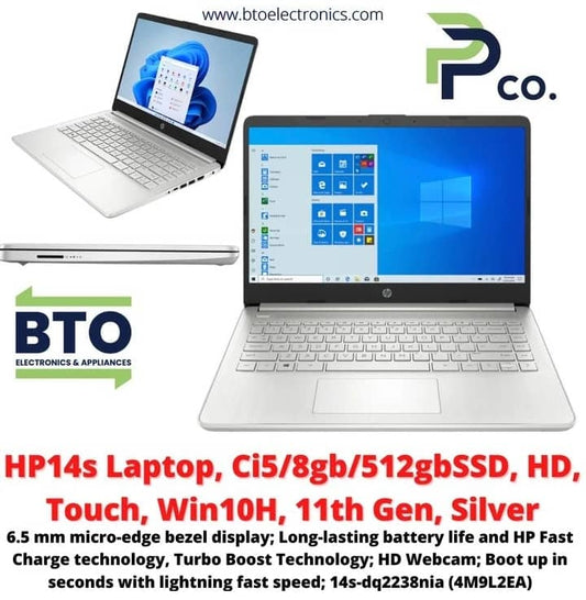 HP 14s Laptop - Core i5, 8GB/512gb SSD Laptop, HD Touch, 11th Gen, Win10, Silver