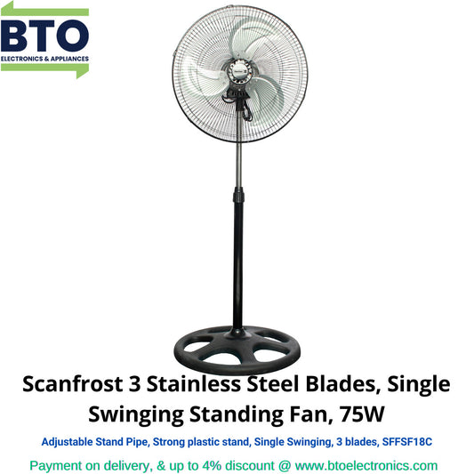 Scanfrost 3 Stainless Steel Blades, Single Swinging Standing Fan, 75W