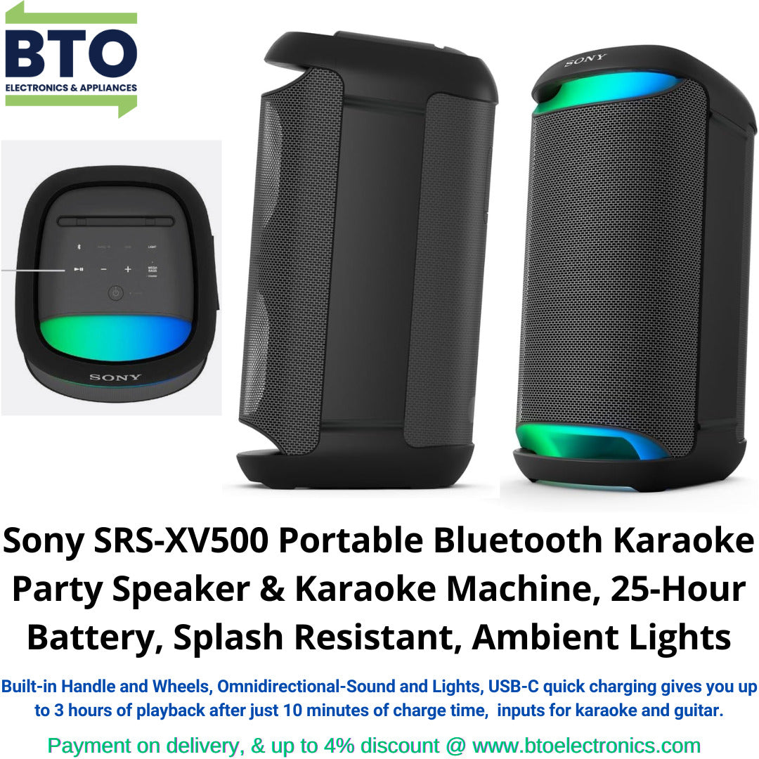 Sony SRS-XV500 Portable Bluetooth Karaoke Party Speaker & Karaoke Machine, 25-Hour Battery, Splash Resistant, Ambient Lights