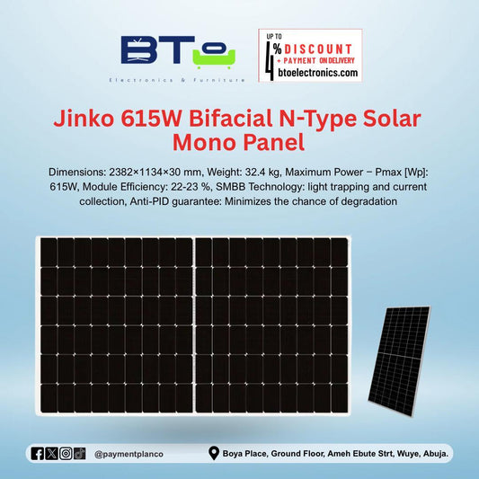 Jinko 615W Bifacial N-Type Solar Mono Panel