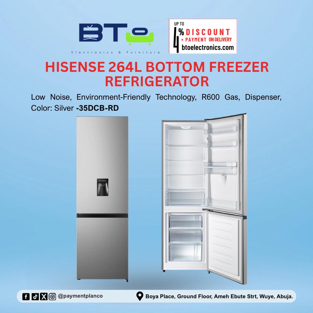 Hisense 264L Double Door Refrigerator, Bottom Freezer, Dispenser
