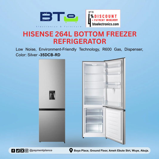 Hisense 264L Double Door Refrigerator, Bottom Freezer, Dispenser
