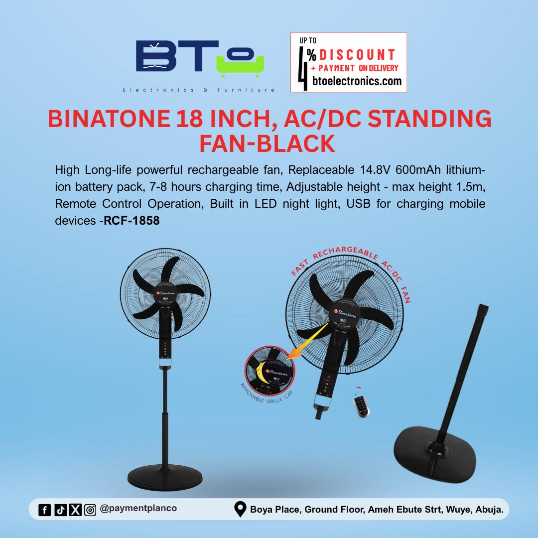 Binatone 18-Inch Rechargeable Fan AC/DC Standing Fan-Black