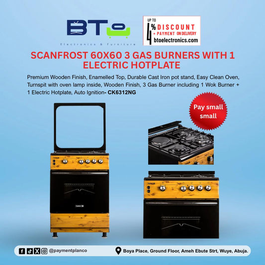 Scanfrost 60x60 3gas Burner + 1 Electric Hotplate
