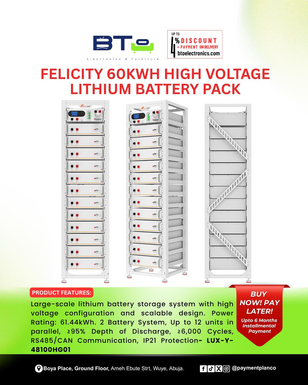 Felicity 60KWH High Voltage Lithium Battery Pack
