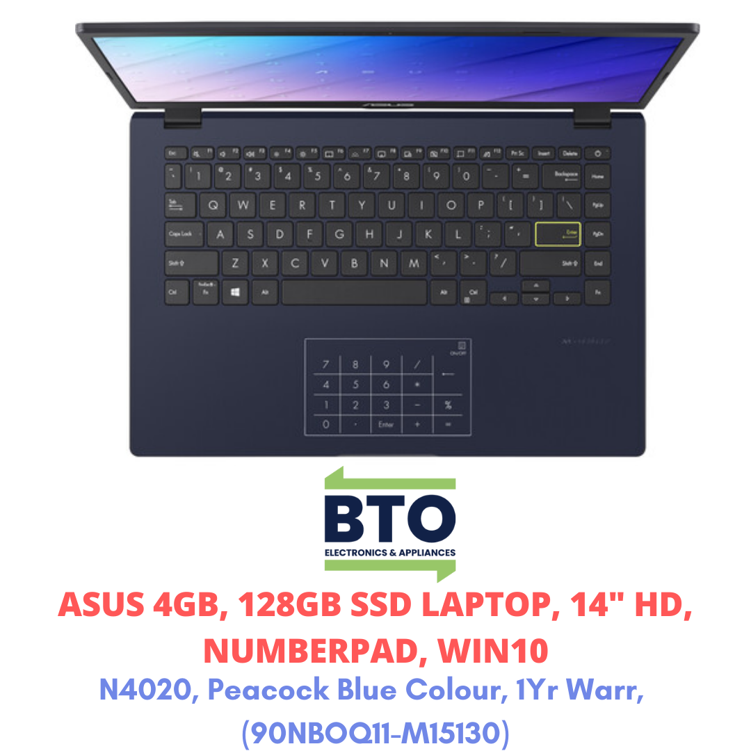 Asus 4GB/128GB SSD Notebook Laptop, 14 inch HD Win10, Peacock Blue