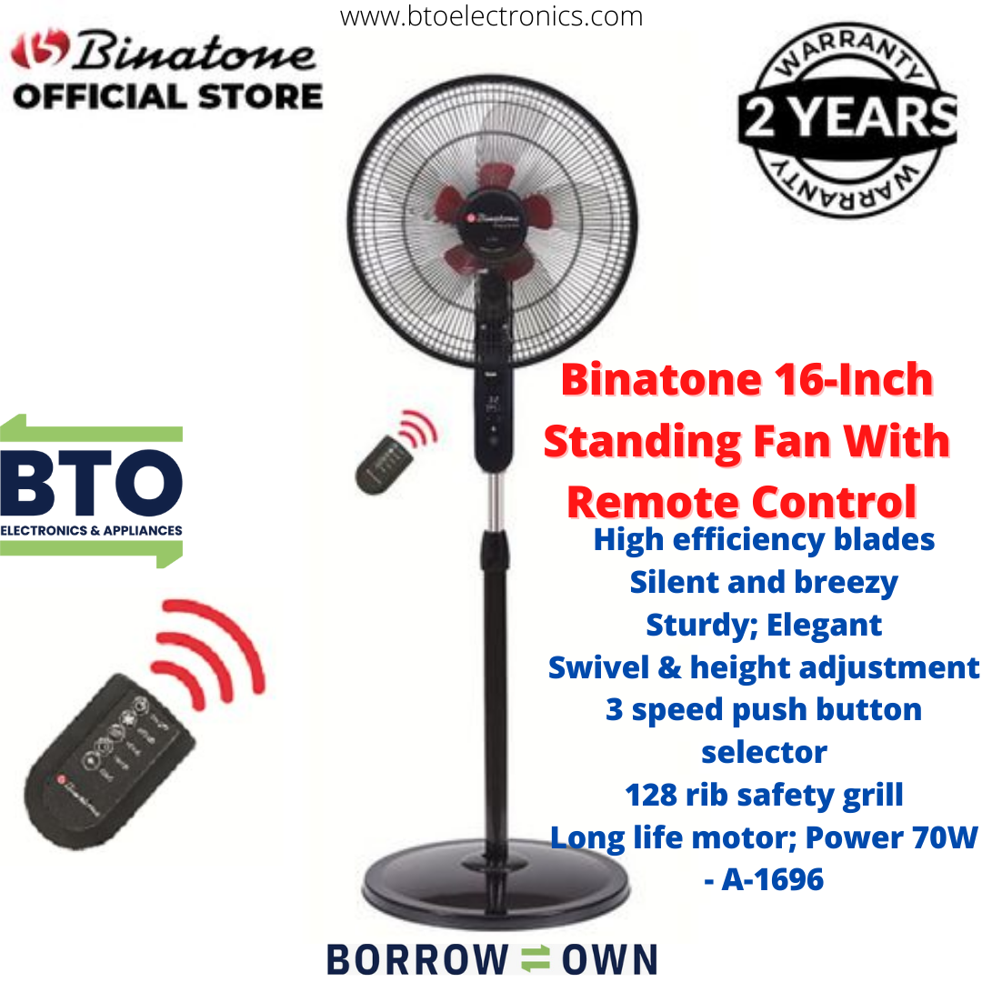 Binatone 16-Inch Standing Fan With Remote Control, 5 Blades