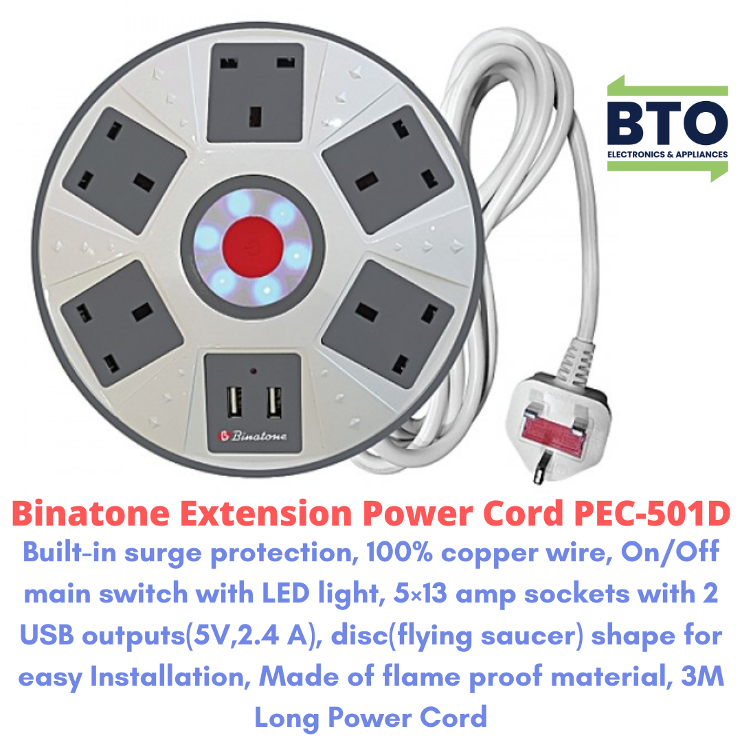 Binatone Extension Power Cord, With Surge Protection PEC-501D