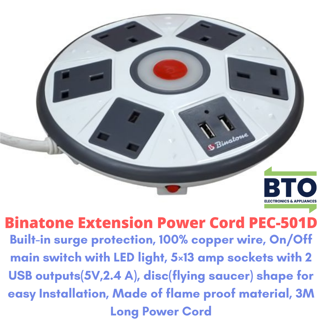 Binatone Extension Power Cord, With Surge Protection PEC-501D