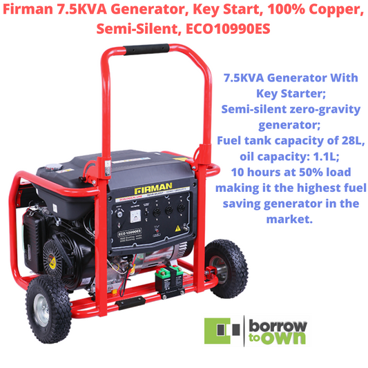 Firman 7.5KVA Generator, Key Start, 100% Copper, Semi-Silent