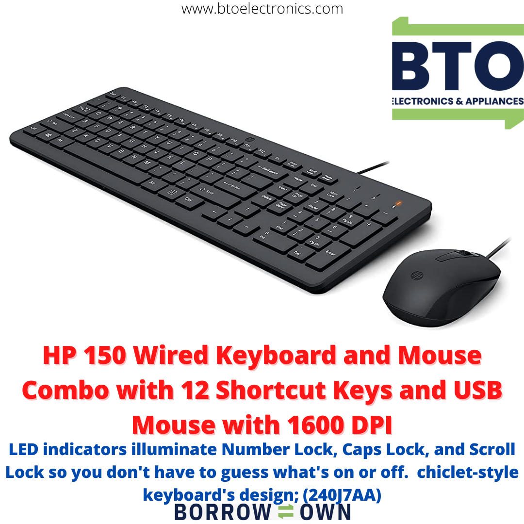 HP 150 Wired Keyboard and Mouse Combo with 12 Shortcut Keys and USB Mouse with 1600 DPI