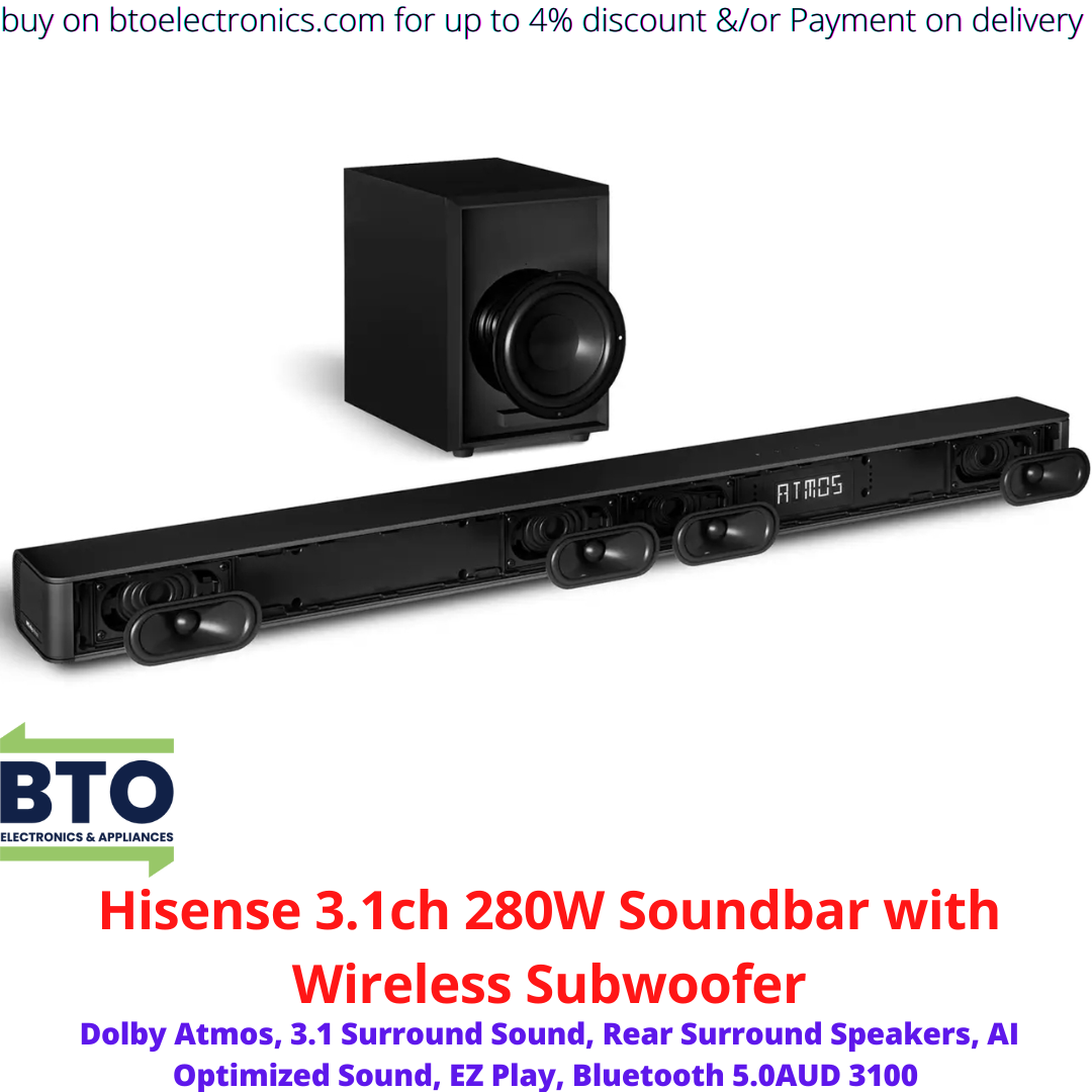 Hisense 280W 2.1 Channel Sound Bar + Wireless Subwoofer, Bluetooth
