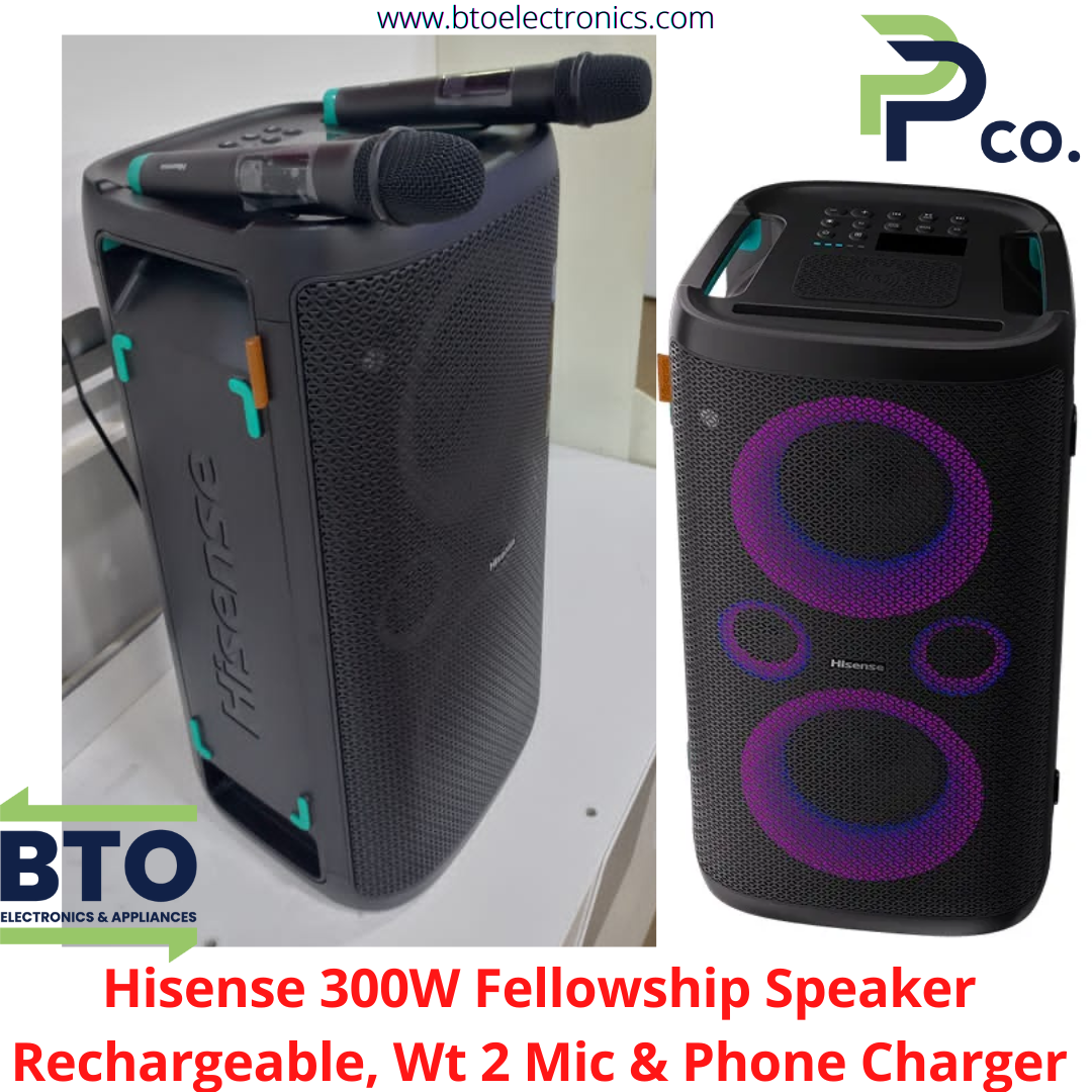 Hisense 300W Camp/Meeting Speaker, Rechargeable, With 2 Mic & Phone Charger Port