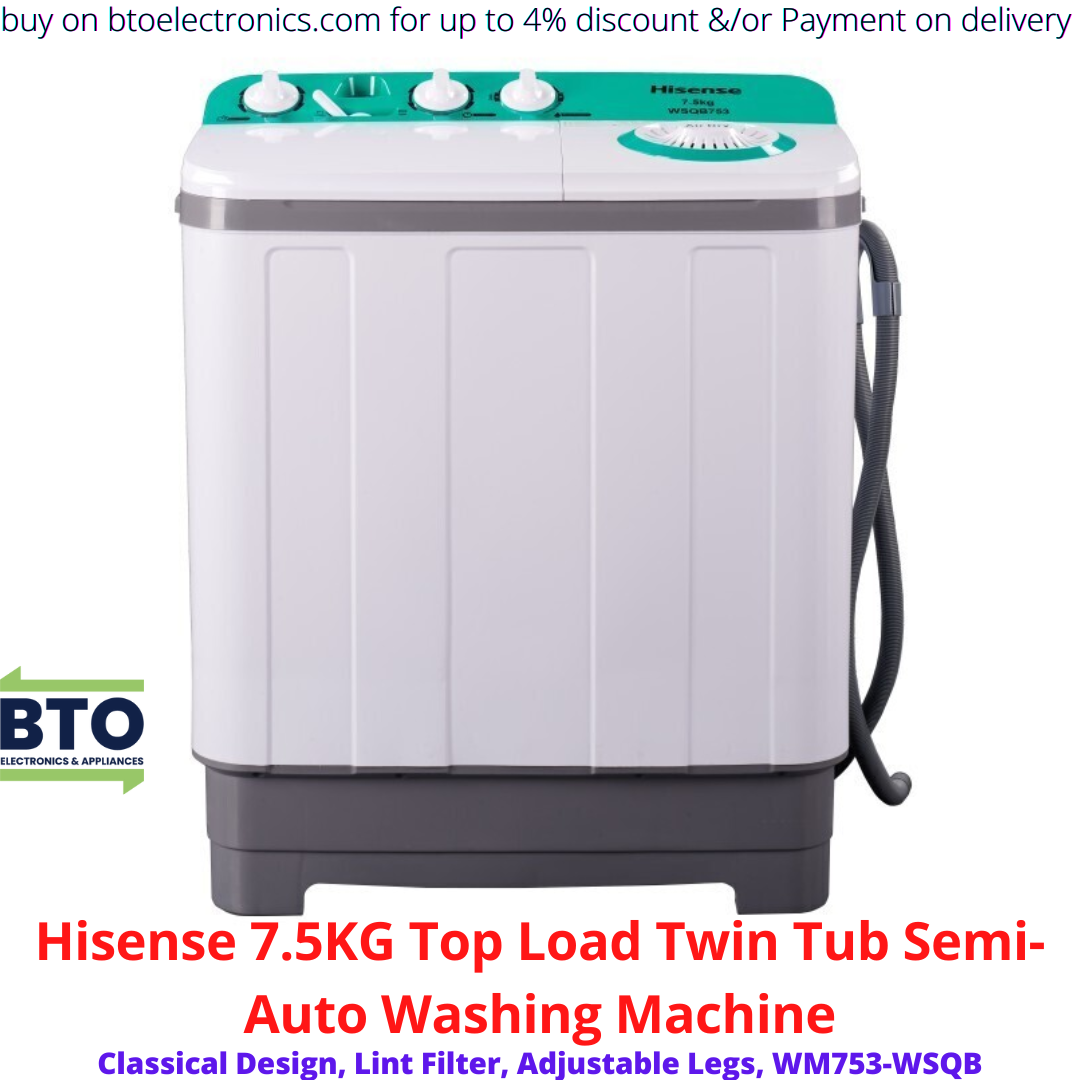 Hisense 7.5KG Washing Machine, Twin Tub, Semi-Automatic