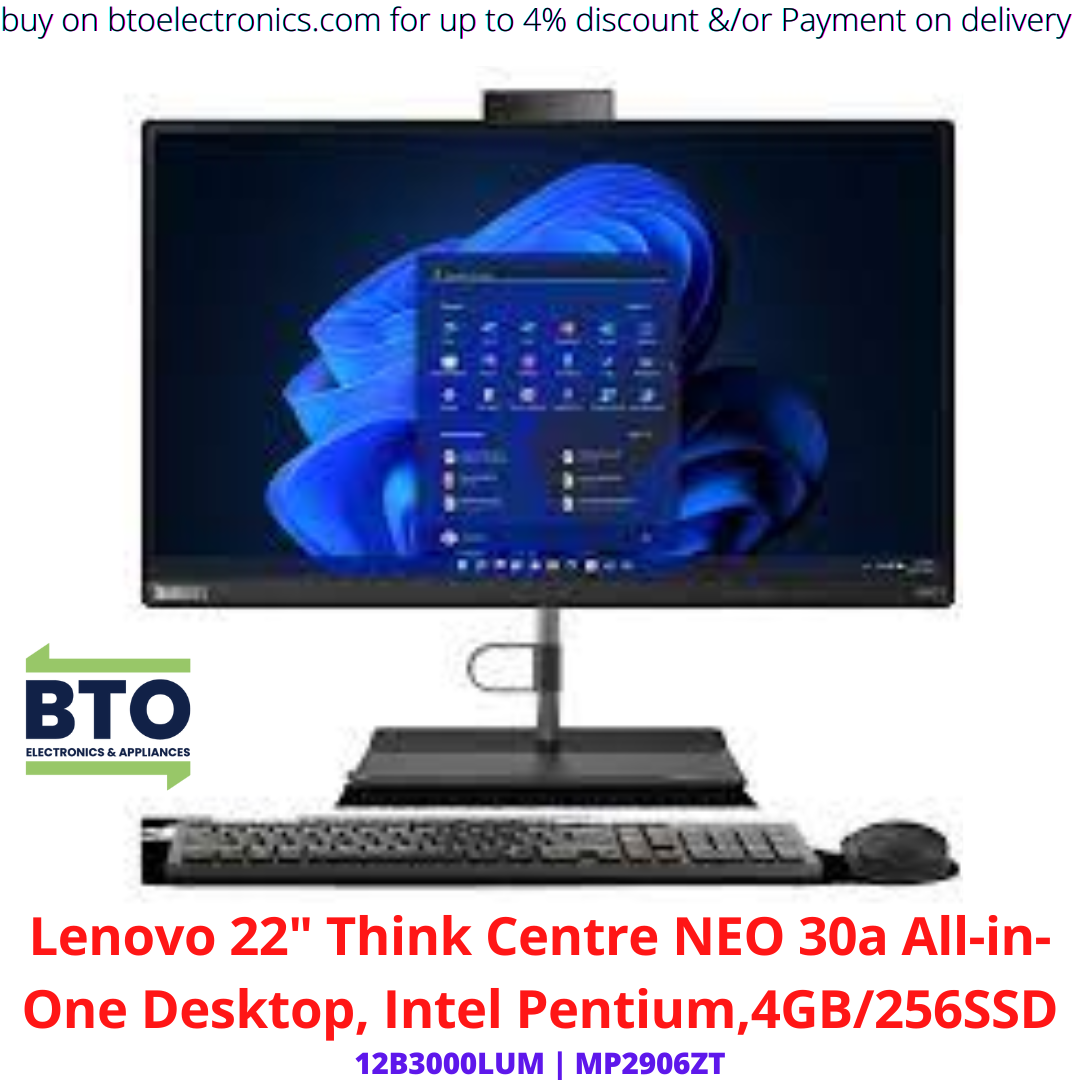 Lenovo 22" Think Centre NEO 30a All-in-One Desktop, Intel Pentium, 4GB/256SSD, AIO