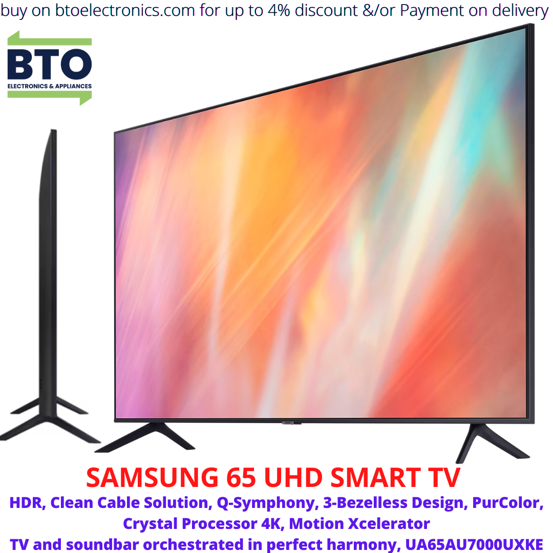 Samsung 65 Inches 4K Crystal UHD Smart TV, Slim Design