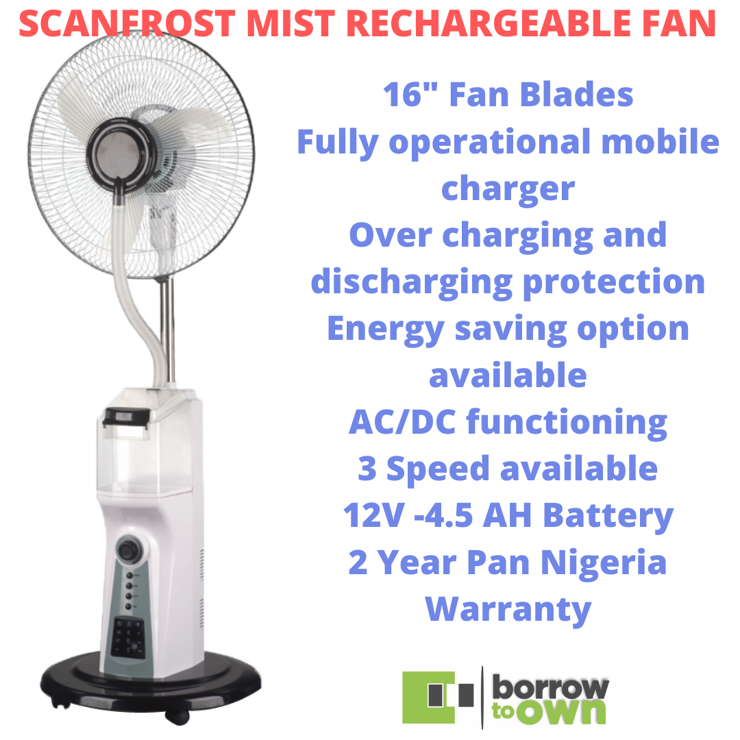 Scanfrost Mist Rechargeable Fan, with Remote