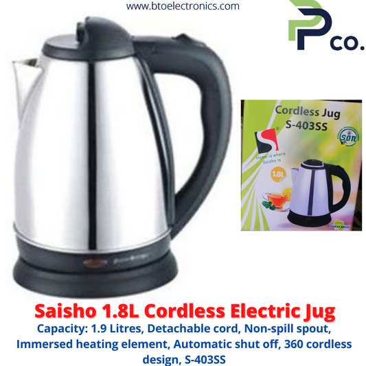 Saisho 1.8L Cordless Stainless Steel Electric Water Kettle