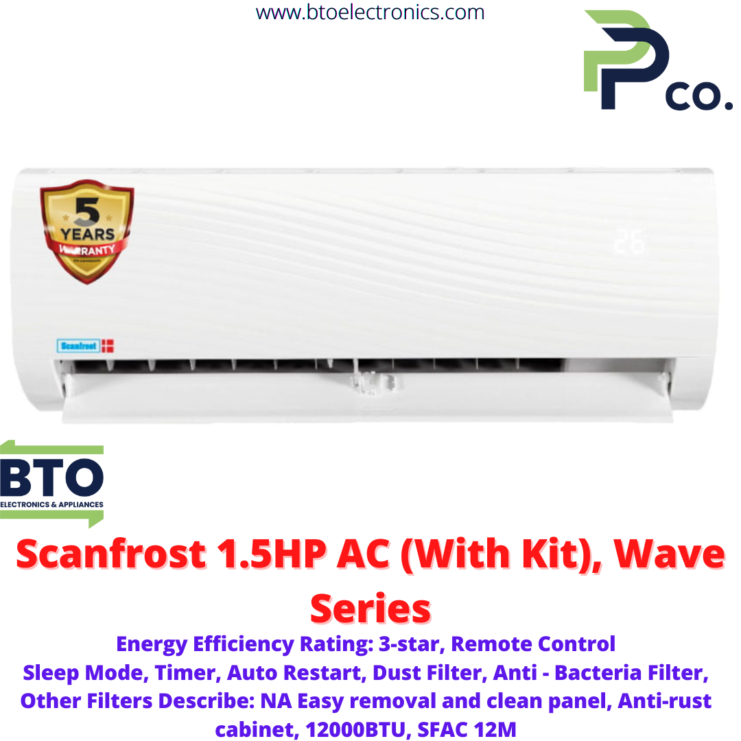 Scanfrost 1.5HP AC, Wave Series, White, with Installation Kit