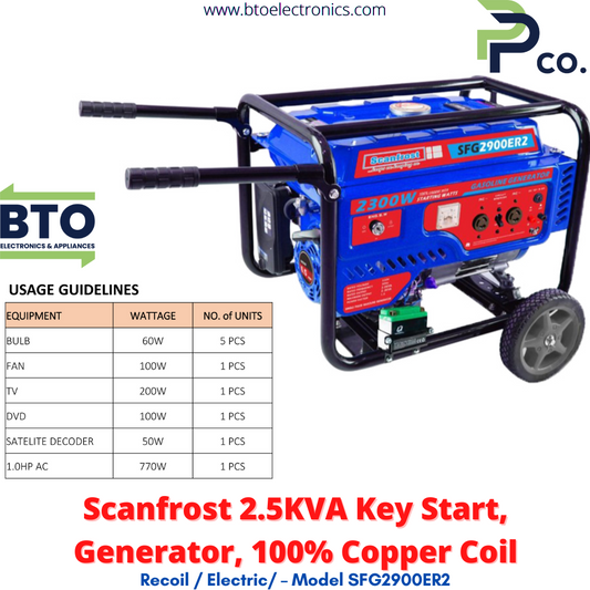 Scanfrost 2.5KVA Generator, Key Start, 100% Copper Coil