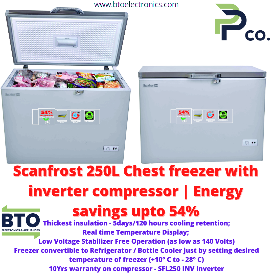 Scanfrost 250L Inverter Chest Freezer, 54% Energy Saving