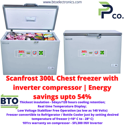 Scanfrost 300L Inverter Chest Freezer, 54% Energy Saving