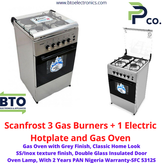 Scanfrost 3Gas+1Electric Hot Plate Burner Cooker, Gas Oven, Silver