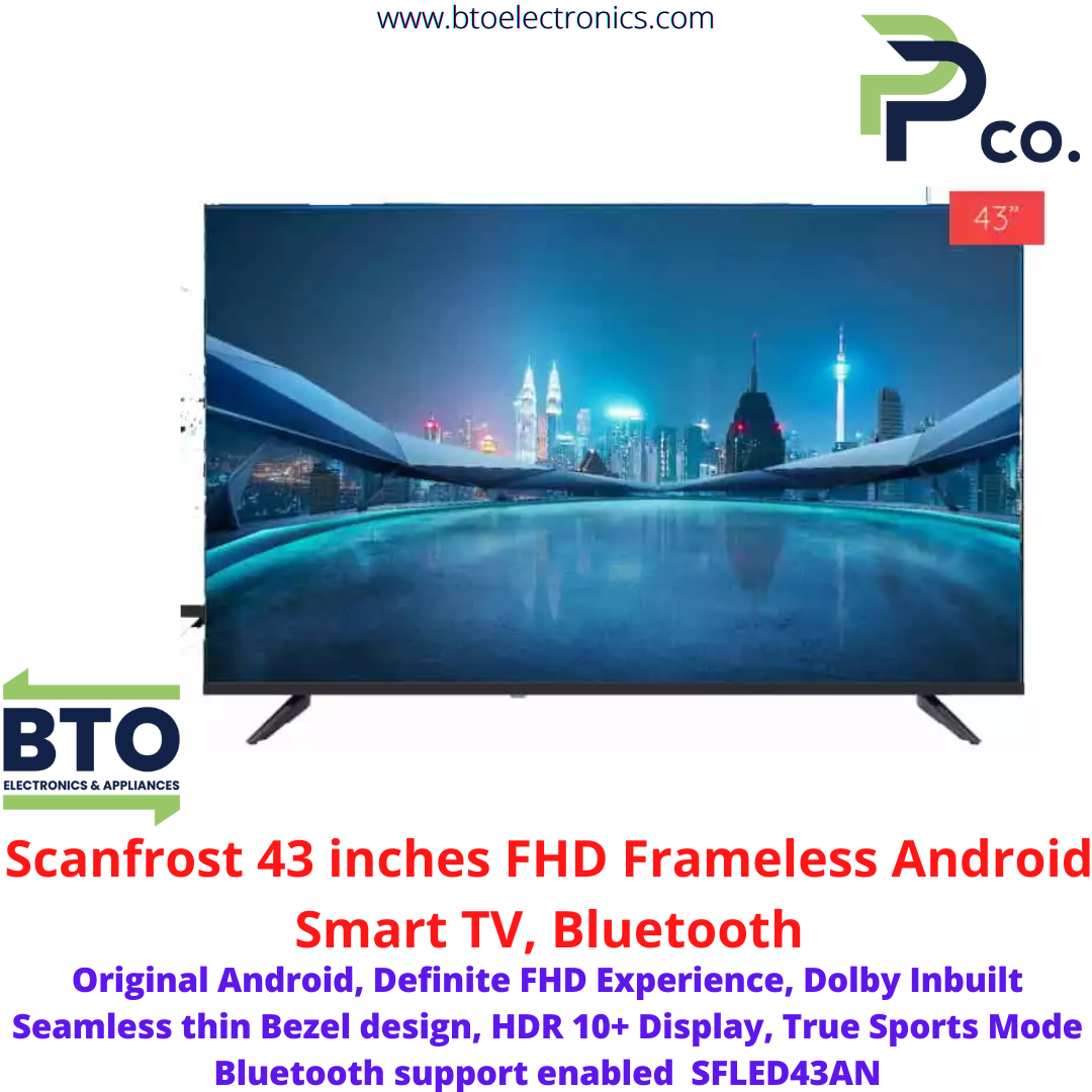 Scanfrsot 43 Inches Frameless TV, 2K FHD, Bluetooth, Android, Andromeda Series