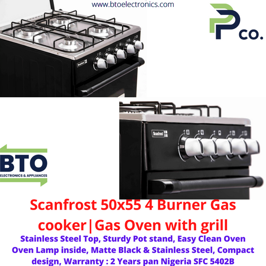 Scanfrost 4Gas Burner Cooker, Gas Oven with Grill, Black